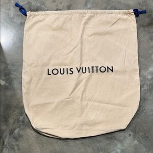 Authentic Louis Vuitton Beige Dust Bag with Navy Logo and Drawstrings